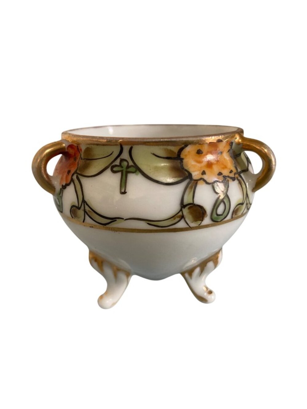 Antique Nippon Art Nouveau Hand-Painted Porcelain Footed Miniature Bowl